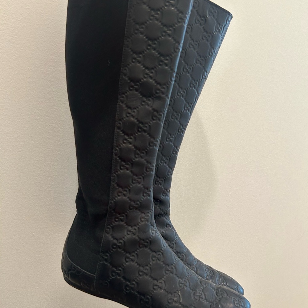 Gucci Black Embossed GG Knee Boots